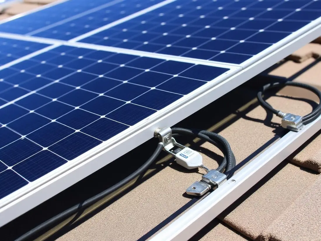 Detalle de instalación fotovoltaica con rieles y conectores ordenados